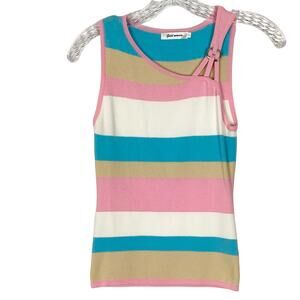 NWOT GOLD MANIA Top Women~S Pink Blue Stripe Y2K Vintage Shiny-Silver-Ring-Strap